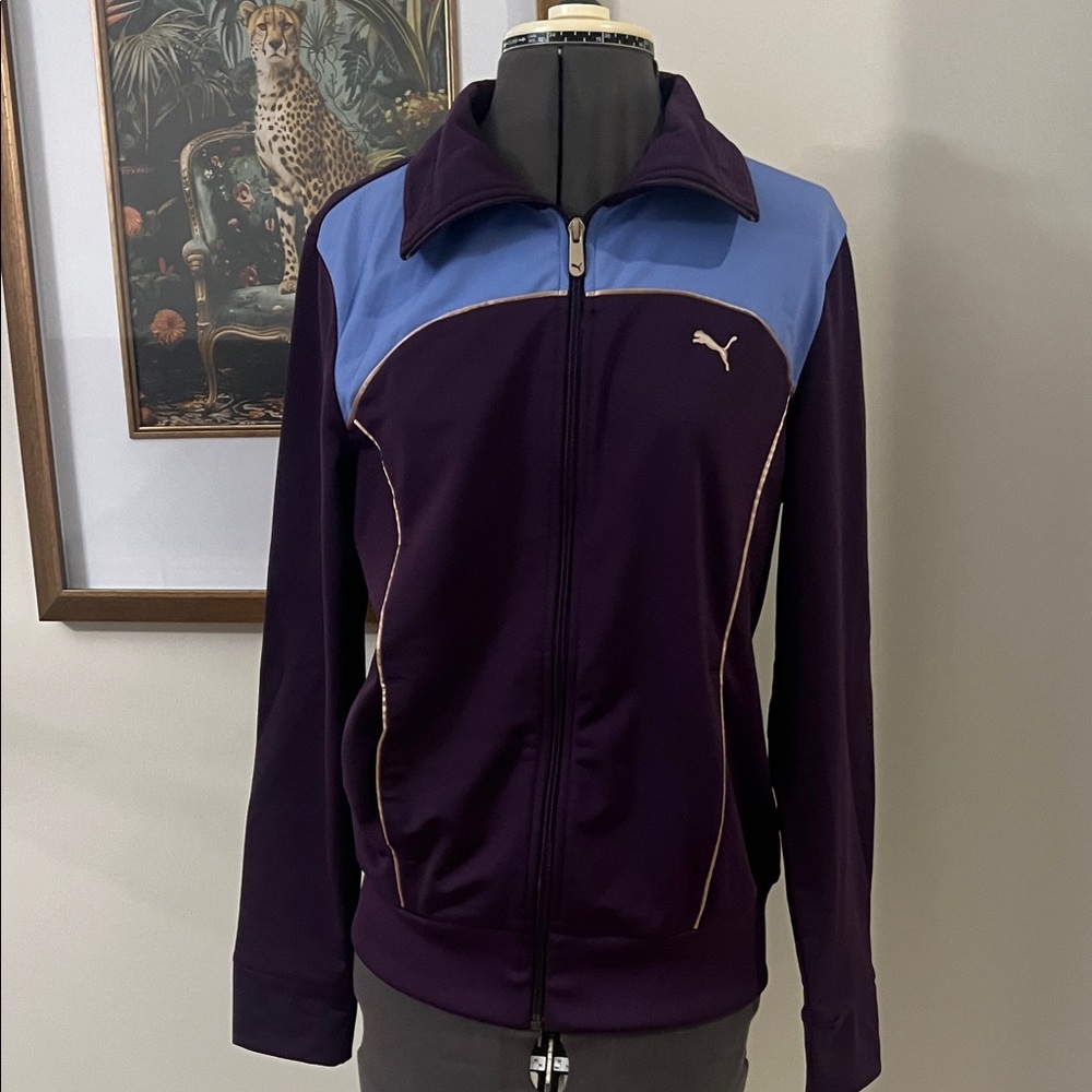 Puma Women's Purple and Blue Track Jacket and Pant Jogger Set